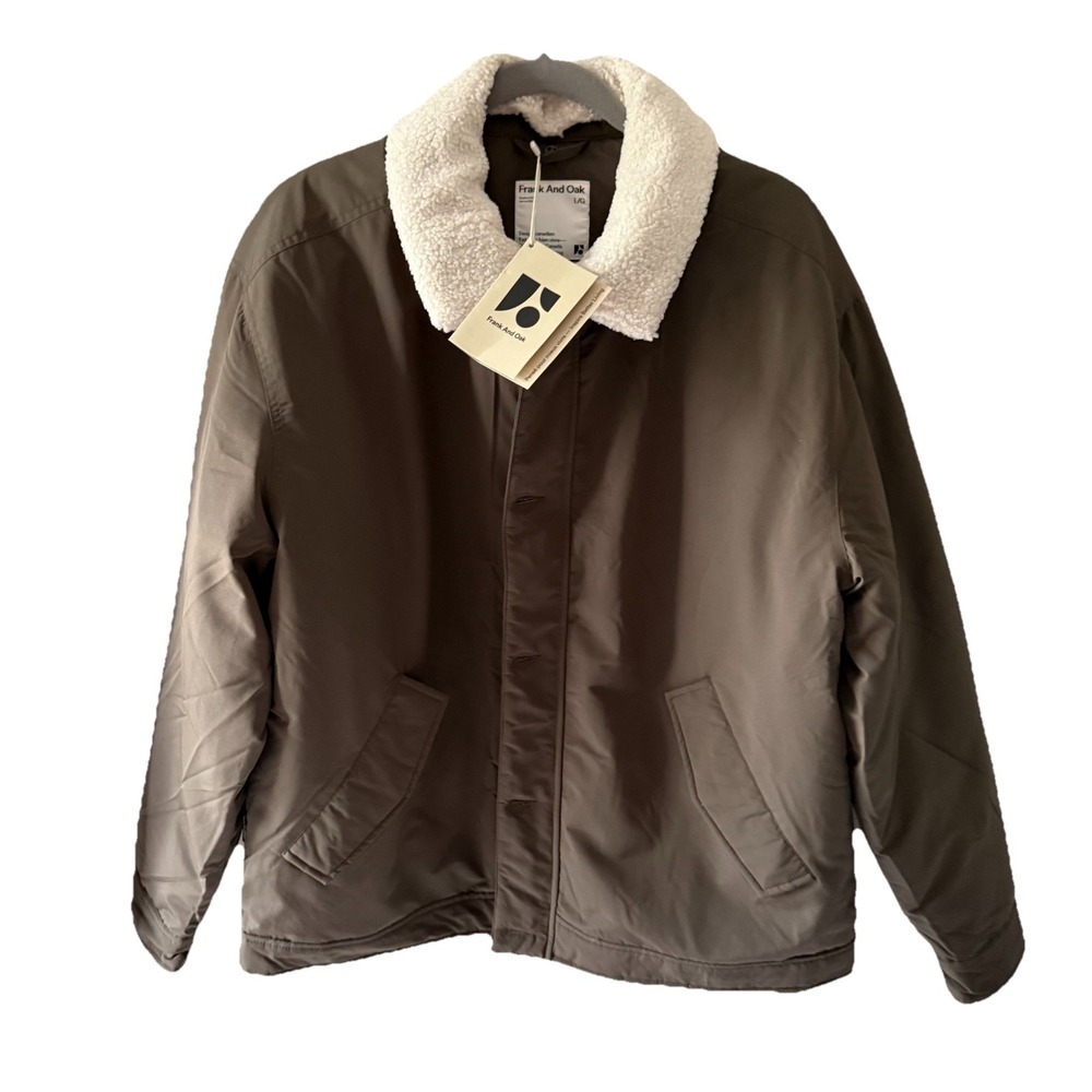 Frank And Oak "The Aviator Jacket" Men's LARGE Brown Removable Sherpa Collar NEW
